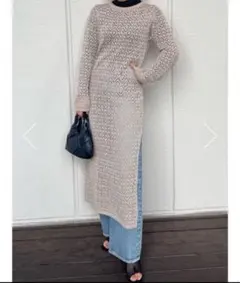 アズールバイマウジー　CROCHET SLIT LONG KNIT TOPS