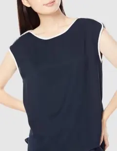 【NATURAL BEAUTY BASIC】バイカラーフレンチブラウス　ネイビー