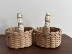 持ち手レース付きバスケット2個セット　ハンドメイドクラフトバンド
