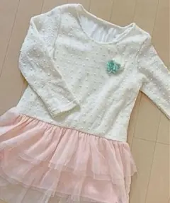 【未使用】女の子 ワンピース140  チュールスカート 白 ピンク