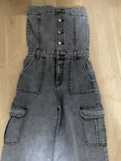 グレー デニム オーバーオール