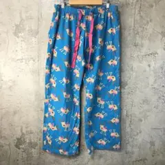 B572古着　柄パンツ　パジャマパンツ　青　90s Y2K