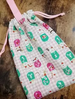 持ち手付き巾着袋 上靴入れ お道具袋 シマエナガとミモザ パープル 