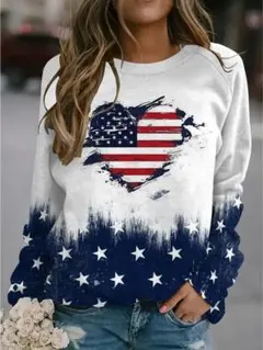アメリカ国旗ハートデザイン長袖トップス