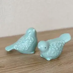 【新品未使用】バードオブジェ2個セット 幸せの青い小鳥 北欧インテリア 置物