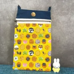 2way 猫柄 スマホショルダー ポシェット インバッグ　和柄　せんべい　ねこ