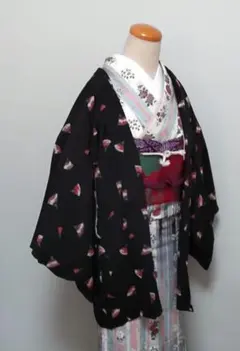 正絹　羽織　アンティーク　裏地が女形柄　リユース