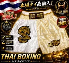 THAI BOXING ムエタイパンツ ホワイト×ゴールドXSキック サテン