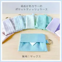 バック取付可＊ポケットティッシュケース＊ゆめかわカラー＊無地＊サックス