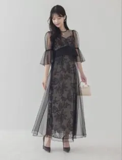 leja フラワースパンコールチュールシアーキャミワンピースドレス結婚