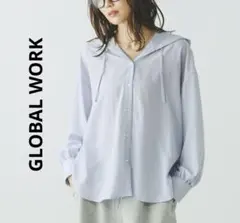 GLOBAL WORK UVプロテクトフードシャツ　サックスブルー　Lサイズのサムネイル