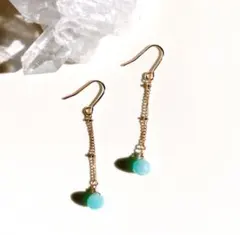 天然石アマゾナイトの一粒チェーンピアス/イヤリング