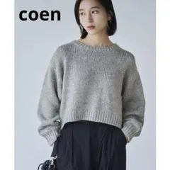 coen コーエン スパンコールクルーネックニット ショート丈 グレー F