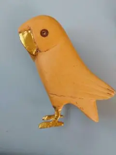 木製　黄色の鳥の置物