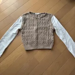 ベージュ ケーブル編み ニットベスト S