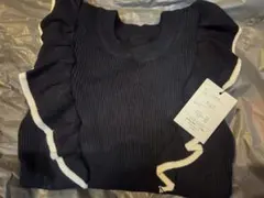 GRL グレイル 配色フリルニットトップス [rut618] ブラック