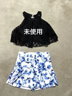 新品未使用　フレアビキニセット　黒　青　花柄　Mサイズ　露出控えめ　体型カバー