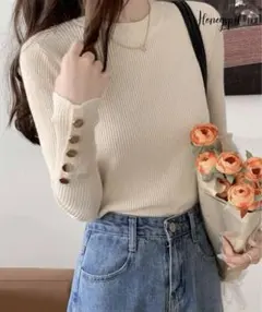 【SHEIN】 DAZY タートルネック ボタン 袖口 リブニット セーター