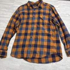 オレンジネイビー チェック柄 長袖シャツ Lサイズ