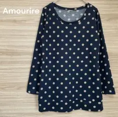Amourire 【L】ドット柄 長袖チュニック　ネイビー　体型カバー