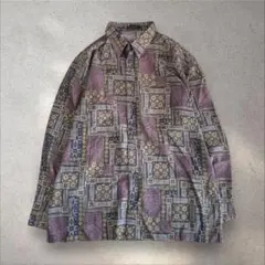 vintage 柄シャツ ペイズリー柄 パープル L 個性派 レトロ古着 総柄