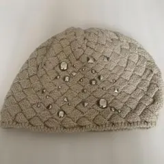 ベージュ メタリックスタッズ ベレー帽