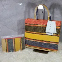 新品【Agnes b.】アニエスベー　ラフィア椰子ハンドバッグ　イエローベース