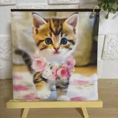 即発送♡ 両面パネル　ファスナーフラットポーチ　猫