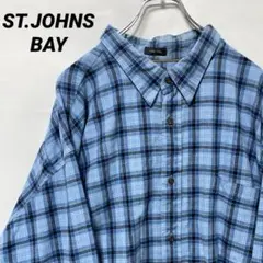 T-258 STJOHNSBAY チェック長袖シャツ ビッグ 4XL青USA古着