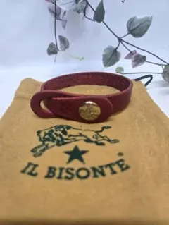 【美品】IL BISONTE 赤 レザー ブレスレット レディース
