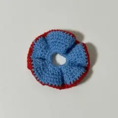 ハンドメイド　シュシュ　赤　水色
