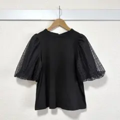 And Couture チェックシアーパフスリーブ カットソー ドッキング 黒のサムネイル
