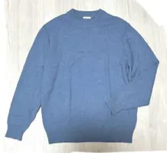 M GU ラムブレンドクルーネックセーター　ブルー セーター 毛35%