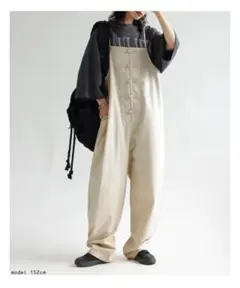 アンティカ　サロペット　チャイナボタン　ナチュラル　リネン