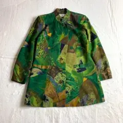 【ジャケット　グリーン　クレイジー柄　総柄　レトロ　お洒落　美品　古着】