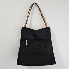 ◆ナイロン製 黒 ショルダーバッグ トートバッグ　外ポケット付き