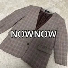 NOW NOW チェック柄ジャケット ブラウン系 レトロ カジュアルシルク棍