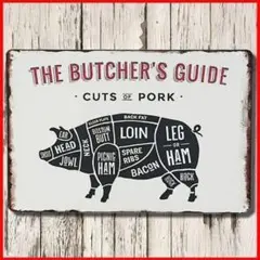 ブリキ看板 ブッチャーガイド ステーキ焼肉屋豚ポーク アメリカン雑貨ヴィンテージ