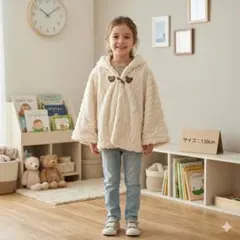 【くまさんボタン】ふわふわ ボアポンチョ ベビー・キッズ 防寒着