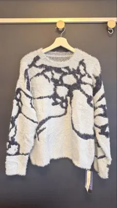 ROMWE 水色ネイビー模様グラデーション ダメージニット