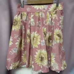 LIZLISAピンク花柄フレアスカート ブラウン フリル薔薇 - メルカリ