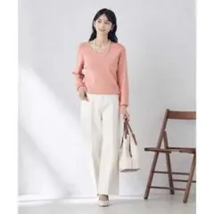 美品アー・ヴェ・ヴェavv ストレッチデニムワイドパンツホワイトデニムs