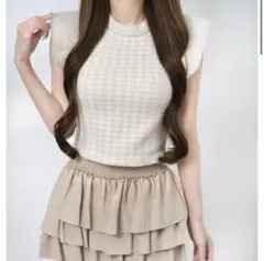 Lumignon Houndstooth fur knit top ベージュ