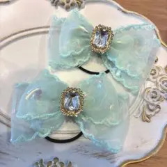 ミントグリーン リボン型ヘアアクセサリー - メルカリ