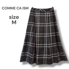 COMME CA ISM　フレアスカート　Ｍ　ブラック　チェック　プリーツ　薄手