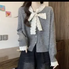 韓国 ニット SHEIN 未使用 グレー カーディガン