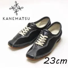 B7923■銀座かねまつ レザー×キャンバス レースアップ スニーカー 23cm