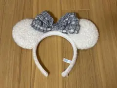 ディズニー　カチューシャ　青チェック クリスマス　もこもこ