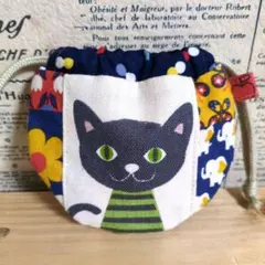 ハンドメイド　まるいミニ巾着 (ネコ　水玉　花柄)