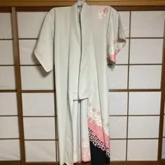 桜柄 訪問着 白地 ピンク 黒 グラデーションのサムネイル